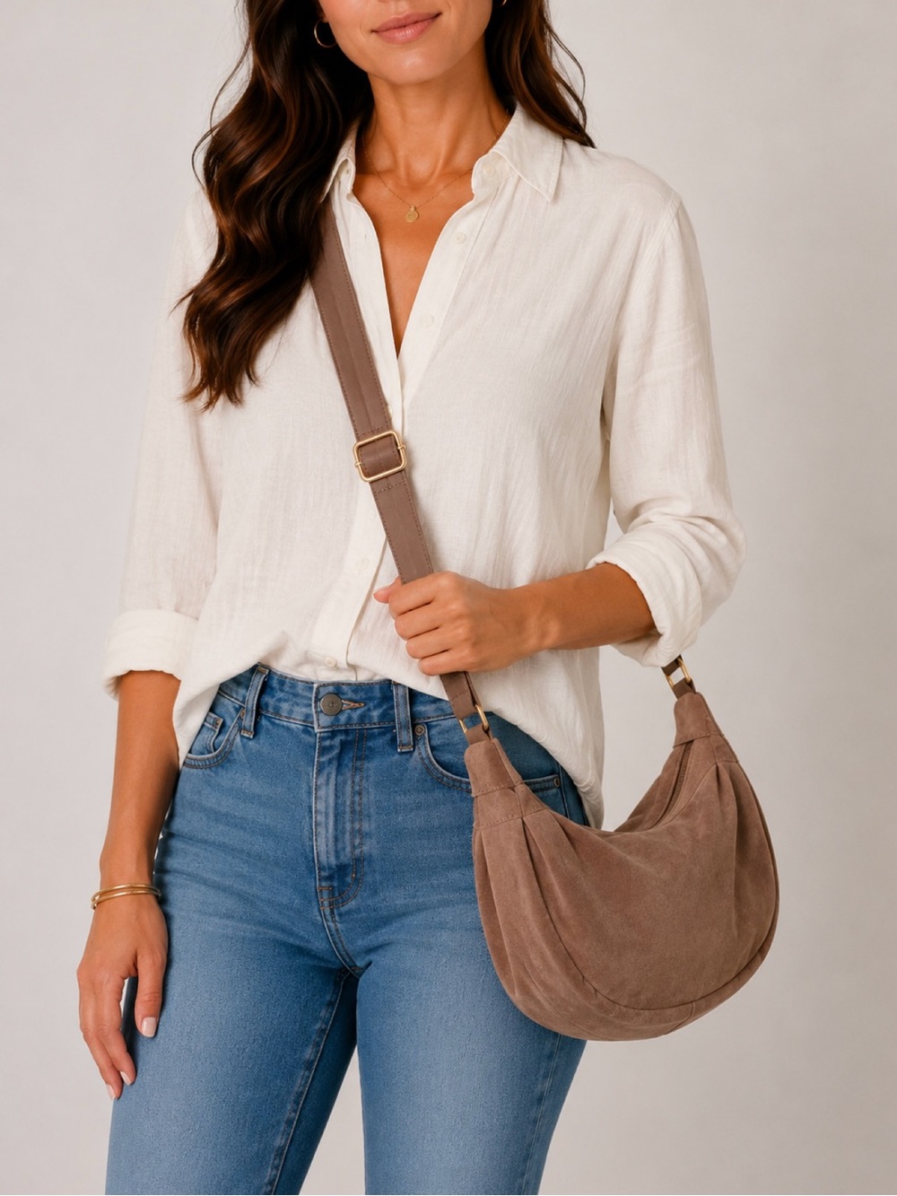 Princess Polly taupe faux suede crescent bag